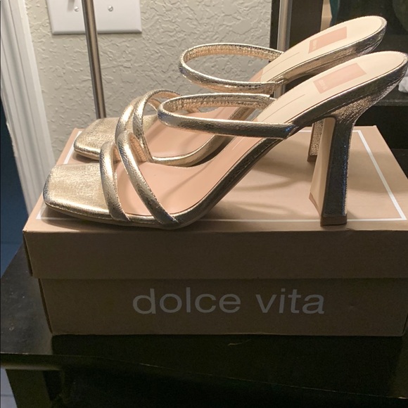 Dolce Vita Gold Block Heel Sandals - Picture 3 of 5